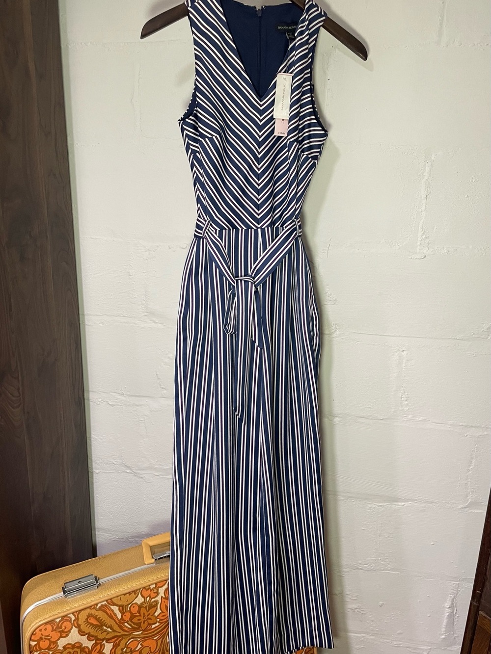 Banana Republic Navy & White Striped Sleeveless Jumpsuit with Tie